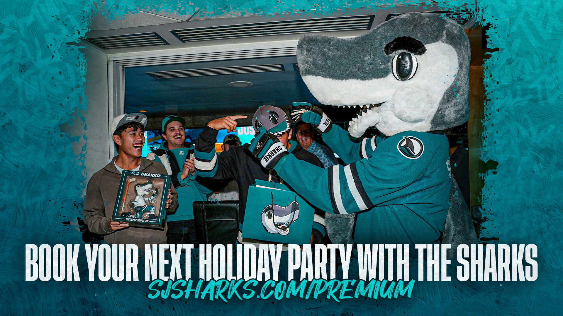 1. A Suite of your choosing
2. An S.J. Sharkie visit to your seats during a stoppage of play during the game (You will be notified via email at least 1 business day prior to the game as to which period he will visit.)
3. Special Gift package
4. Scoreboard/name in lights greeting during the 1st intermission
